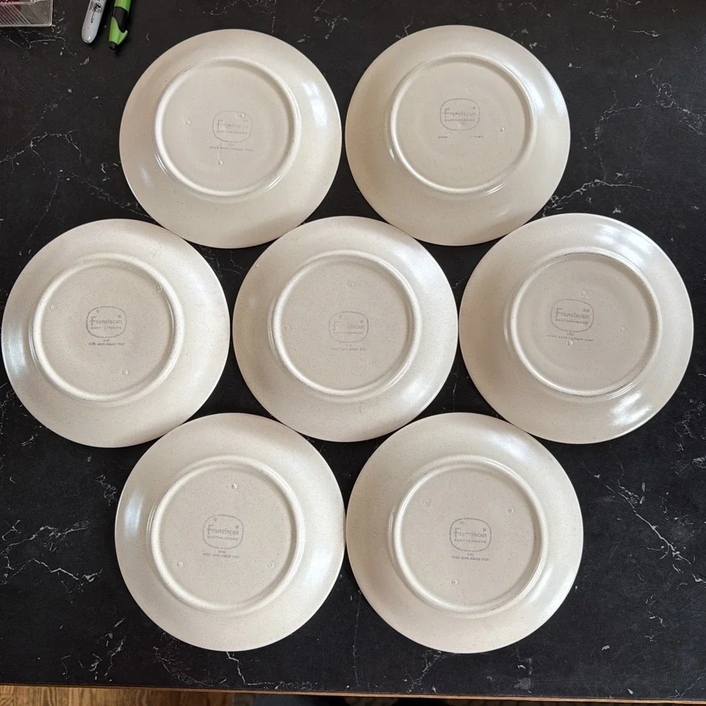 Franciscan Earthenware Fruit Blue Grapes Bread & Butter Plates Stone - Set Of 7
